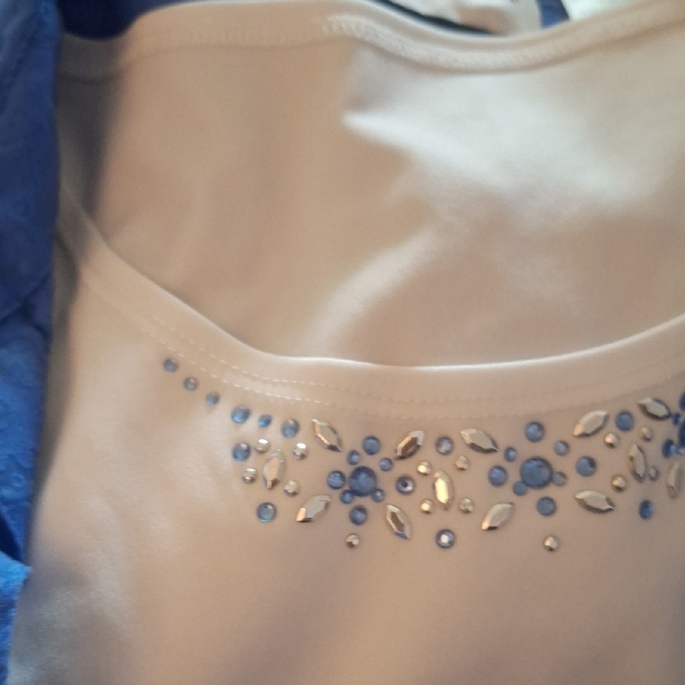 Alfred Dunner Blue Blouse with White Embellished Tank Size 14 - Picture 4 of 7